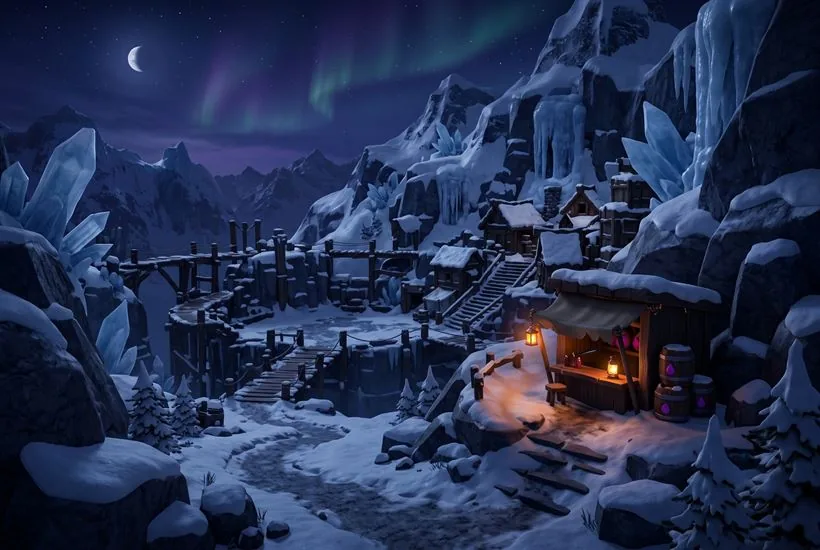 Frozen Peak arena at night